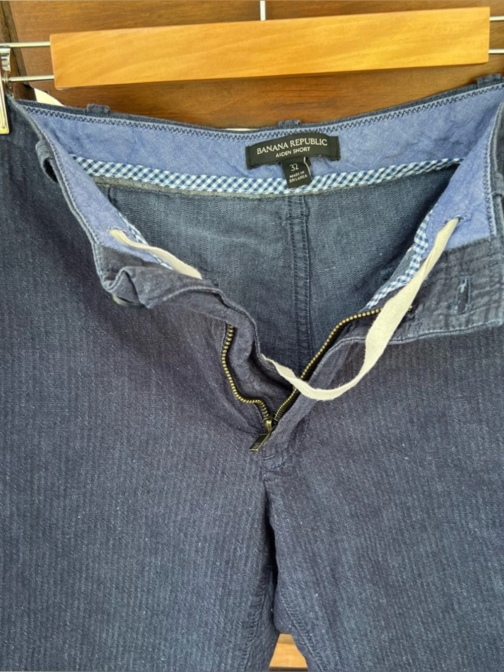 Banana Republic Navy Pinstripe Linen Cotton Blend Flat Front Chino Shorts W32